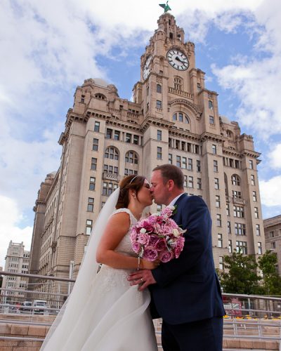 wedding photograph at liver building liverpool